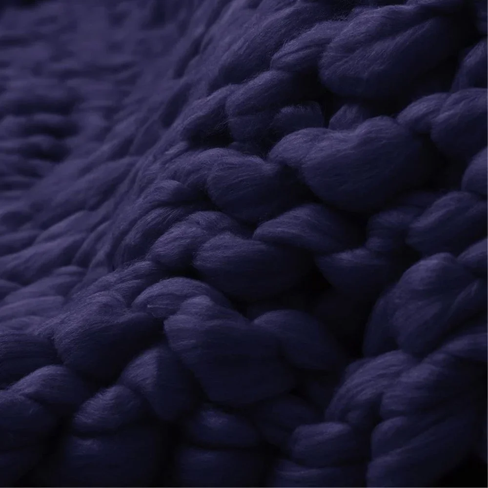 HAND KNITTED Jumbo Chunky Soft Throw Blanket Navy Worsted Yarn - Picture 5 of 9